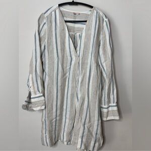 Faherty Striped V-Neck linen Dress/Cover Up small